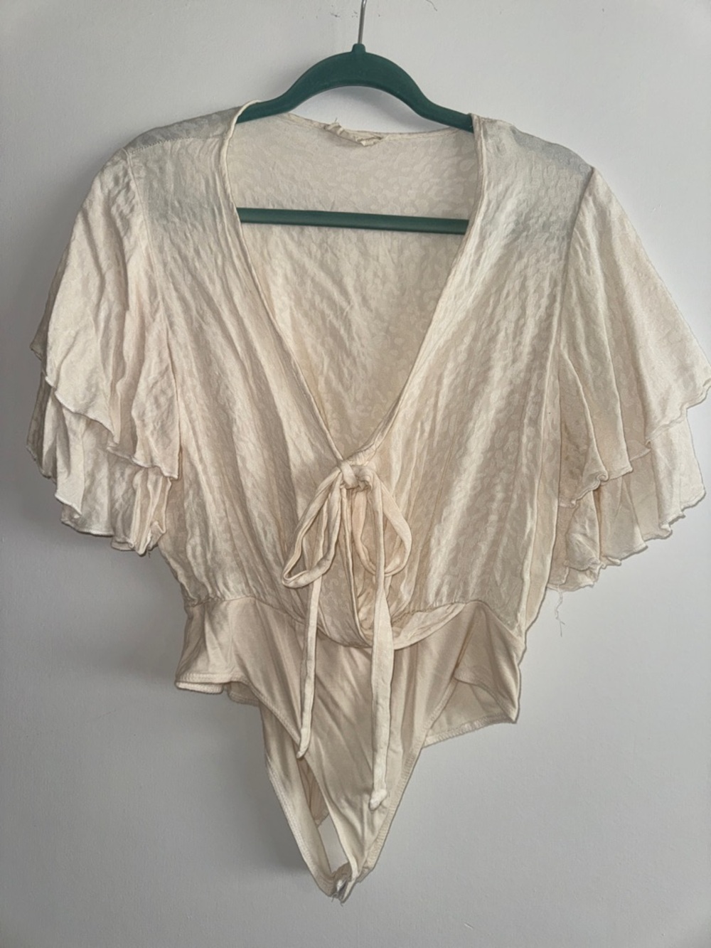 Altar'd State Cream Ruffled Sleeve Tie-Front Bodysuit
